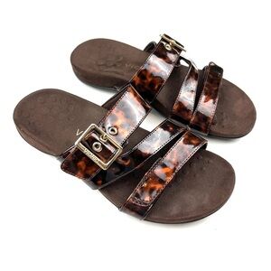 Vionic Skylar Brown Tortoise Print Orthopedic Comfort Slide Sandals size 6